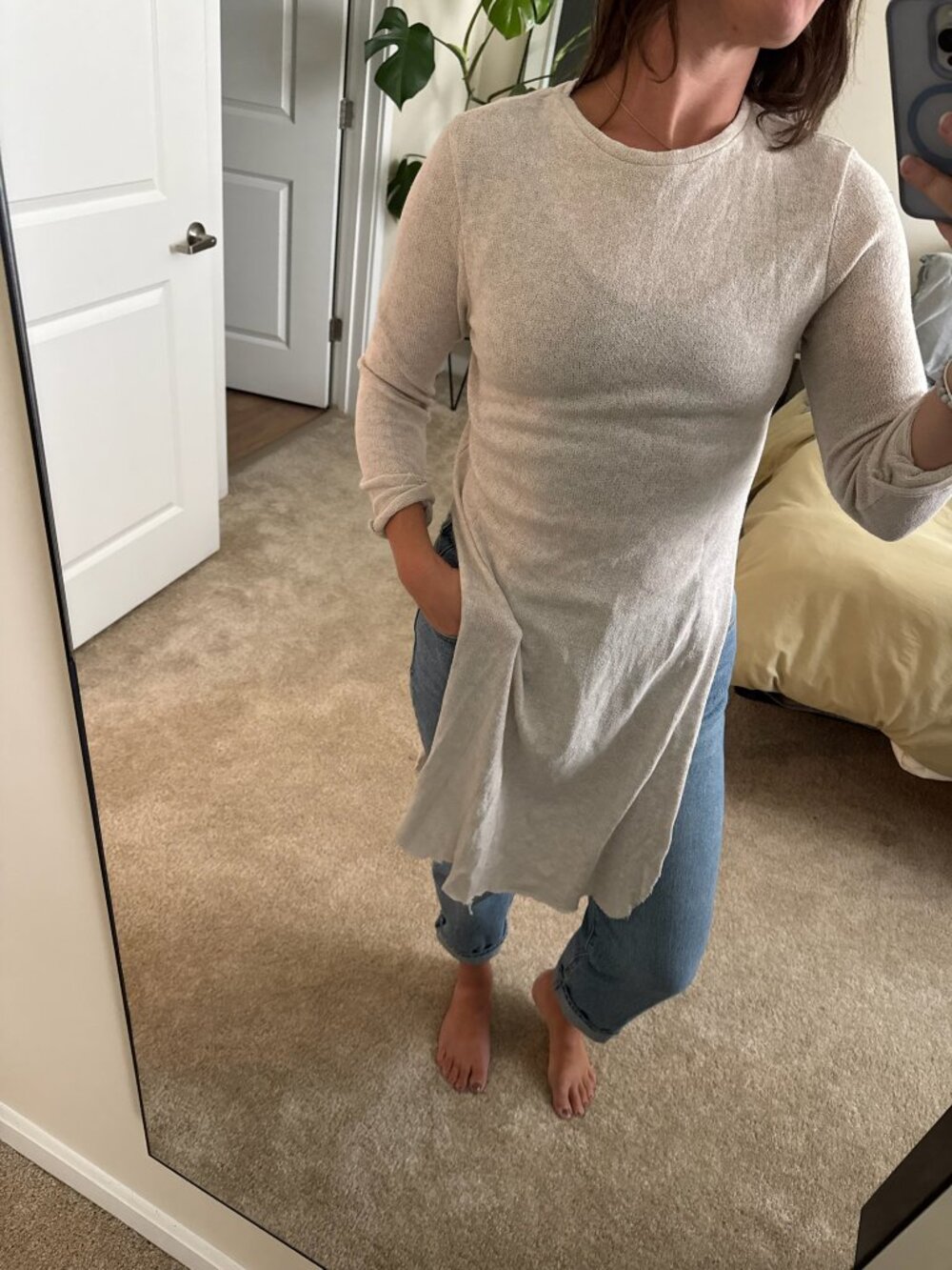Zara Thin‎ Knit Lagenlook Split Hem Tunic Sweater Size Small -- Flawed
